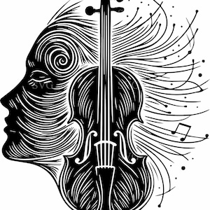 7 Frau Geige SVG - 7 Musikalische Gesicht Silhouette Schnittdatei - Cricut Design für klassische Tattoo-Kunst, kreatives Dekor und Kunsthandwerk