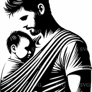 4 Vater und Baby in Wrap Carrier SVG, Babytragen Vater Silhouette, liebender Vater und Kind Schnittdatei