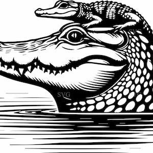 5 Mère et bébé reptile - 5 fichiers de coupe SVG alligator - Clipart maman et bébé de la faune pour chemises, travaux manuels, décalcomanies, découpe laser