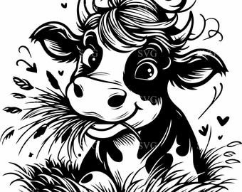 4 Krowa SVG Plik do cięcia Jałówka Trawa Zwierzęta Gospodarskie Clipart do Cricut Silhouette Crafts