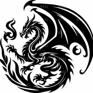 File di taglio SVG 5 Dragon, Silhouette di creatura mitologica, Clipart fantasy per Cricut, Decalcomania in vinile, Design di bestia medievale