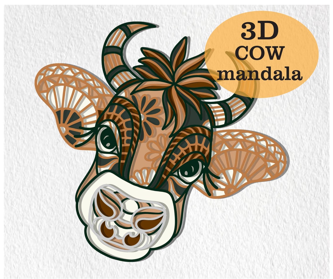 Download 3d cow mandala svg heifer animal layered wall art farm mother | Etsy