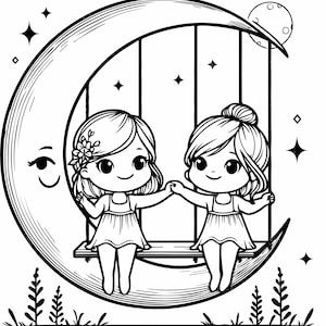 8 zussen op maanschommel SVG 8 gesneden bestand schattige nachtelijke hemel silhouet clipart voor Cricut en Silhouette Crafts