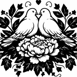 4 Palomas del Amor SVG – Archivo de corte de 4 Pájaros Florales – Arte vectorial de Agapornis para Cricut Silhouette y Manualidades Románticas