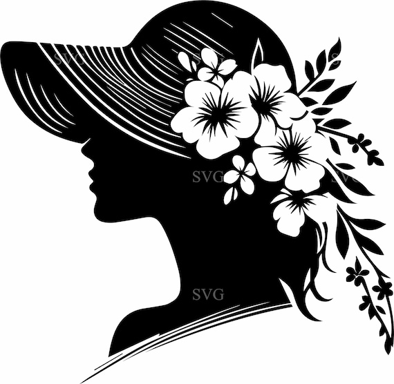 Black and White Graphic Women\'s Hat Stylish Black and White Illustration of a Woman in a Wide  main image 2