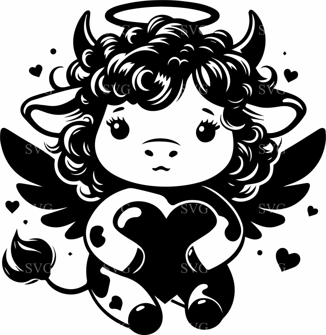 Angel Cow SVG 4 Cut File | Adorable Winged Cow Holding Heart Clipart ...