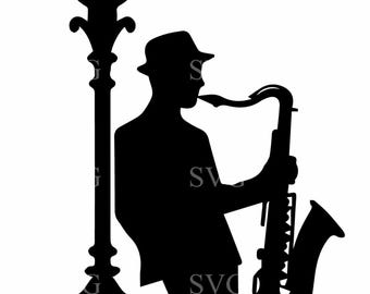 4 Jazz Musician SVG 4 Cut File, Saxophone Player Street Art Clipart, Jazz Man Digital Download for Cricut & Silhouette