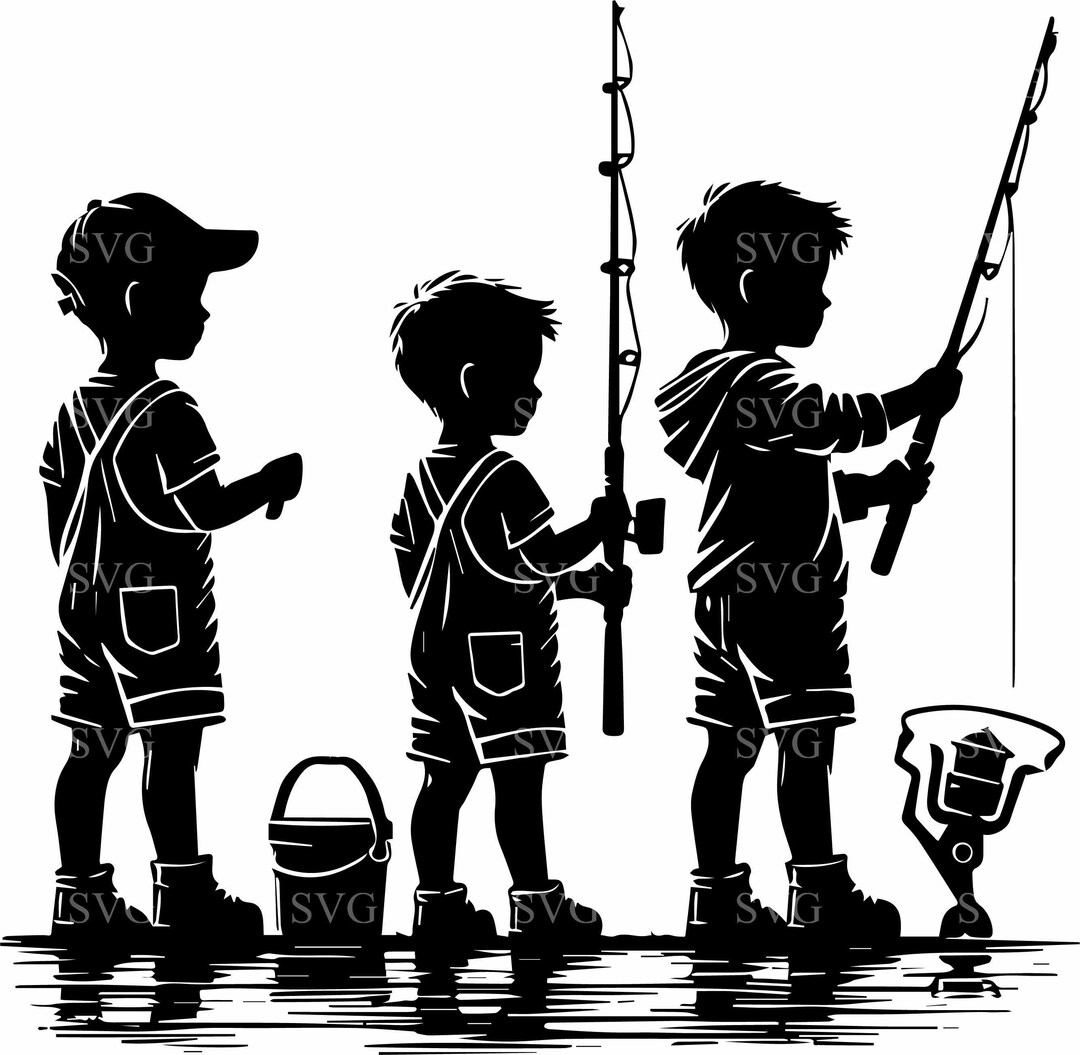 4 Fishing Boys SVG Cut File – Three Kids With Rod, Bucket, and Catch - Etsy