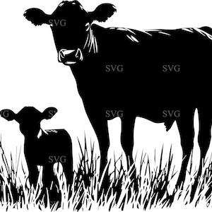Cow and Calf SVG 8 Cut File, Mother and Baby Farm Animals, Rustic Livestock Silhouette, Digital Download