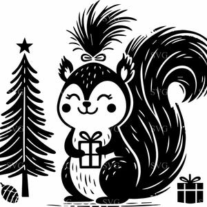 4 Écureuil de Noël SVG 4 fichier coupé - écureuil mignon avec cadeau et arbre de Noël - vacances festives SVG pour travaux manuels saisonniers