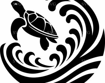 8 Plików do cięcia SVG z żółwiem morskim – projekt żółwia z falą oceaniczną dla Cricut, grafika z koszulką plażową, dekoracja z motywem życia morskiego, letni krajobraz nadmorski SVG