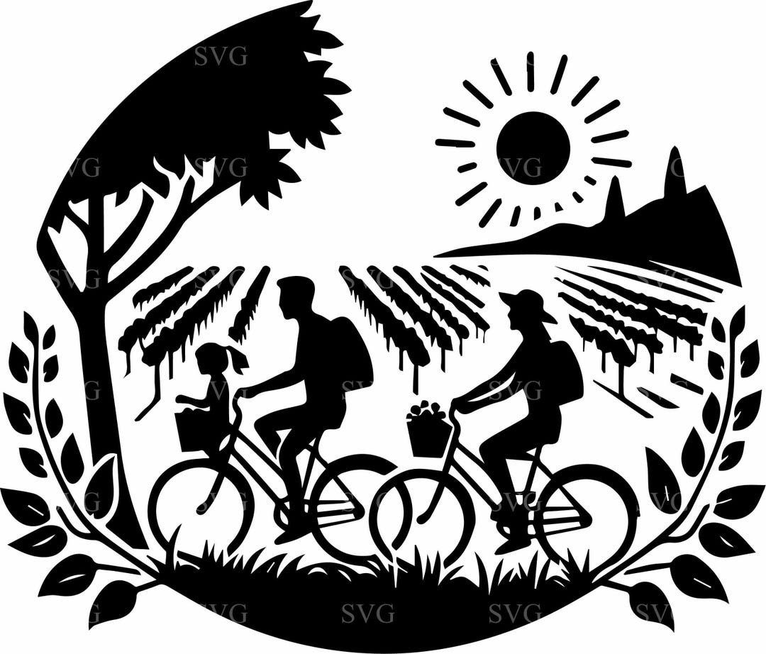 5 Family Bike Ride SVG, Vineyard Cycling Silhouette (digital Download ...