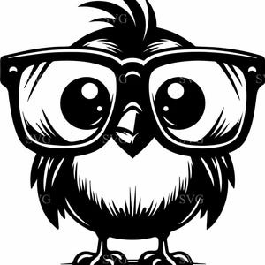 Lindo búho con gafas SVG, archivo recortable de 4 pájaros adorables, diseño de búho de dibujos animados para manualidades infantiles y proyectos de bricolaje