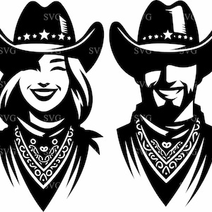 Western Paar SVG, 6 Cowboy und Cowgirl Porträt, Rodeo Country Digital Cut Datei für Cricut & Silhouette