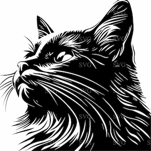 Arquivo de corte SVG 4 de perfil de gato | Arte elegante de silhueta felina | Design de gato intrincado e detalhado