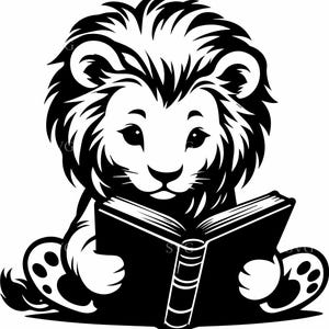 6 Lion lecture SVG - 6 fichiers coupe animaux de la jungle - Clipart éducatif pour les travaux manuels d'alphabétisation des enfants, la décoration de la chambre d'enfant et les thèmes de la classe