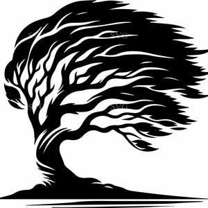 8 Silhouette di albero ventoso SVG – 8 File di taglio di albero che soffia per decorazioni rustiche, lavoretti meteorologici, segnali naturali e magliette con paesaggi lunatici