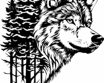4 Majestic Wolf Pine Trees SVG Cut File | Woodland Wildlife Silhouette Clipart
