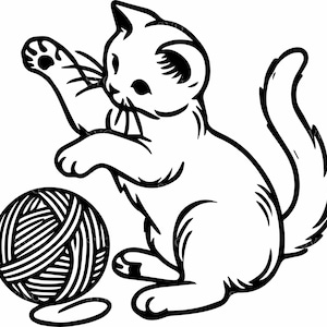 Fichier de coupe SVG 4 chat ludique – chaton jouant avec la pelote de laine conception numérique pour Cricut et Silhouette