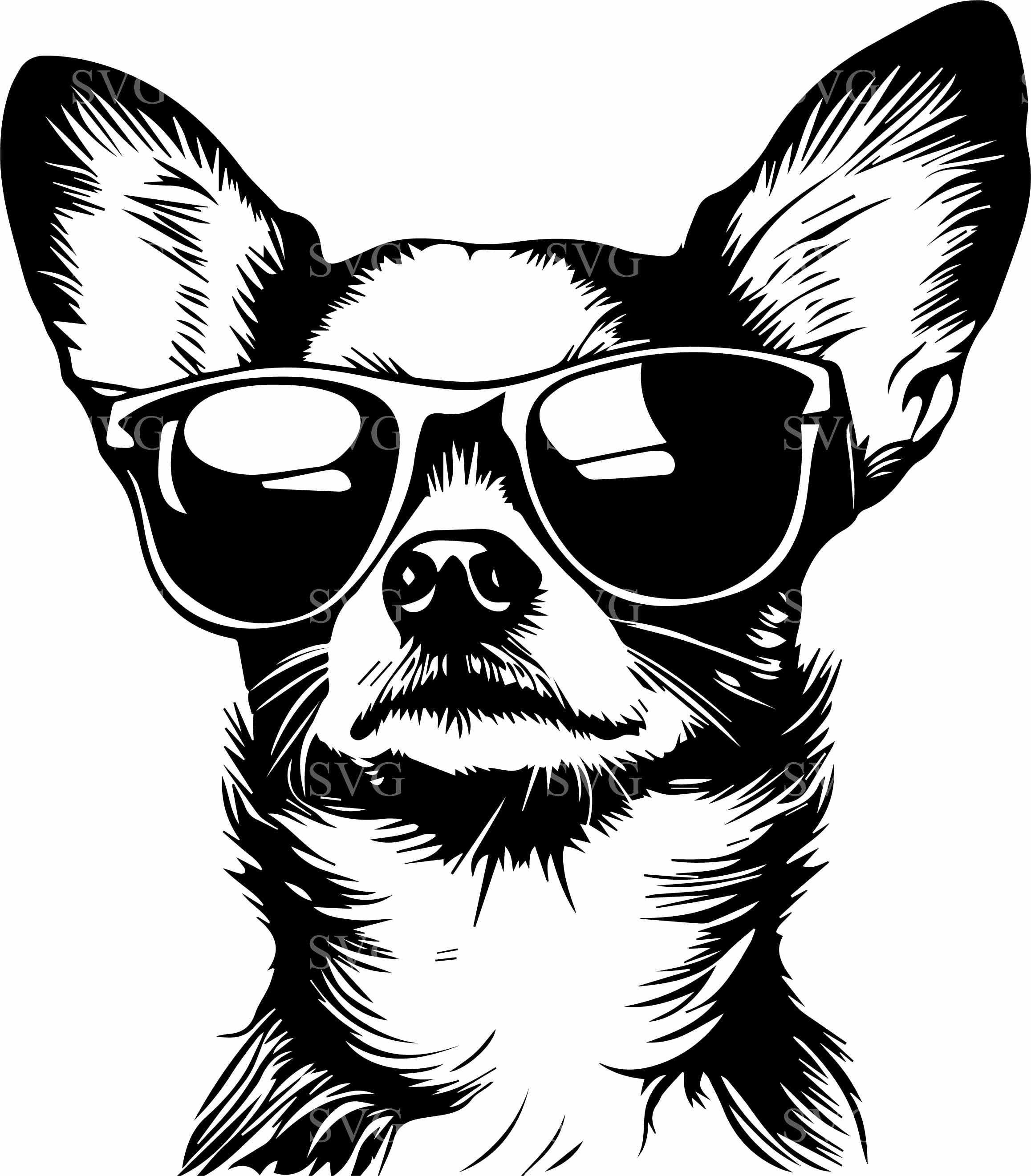 4 Chihuahua SVG Cut File Dog With Sunglasses Funny Pet Silhouette for ...