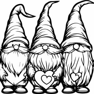 Heart Gnomes SVG 8 Cut File, Trio of Gnomes Holding Hearts Vector Art ...
