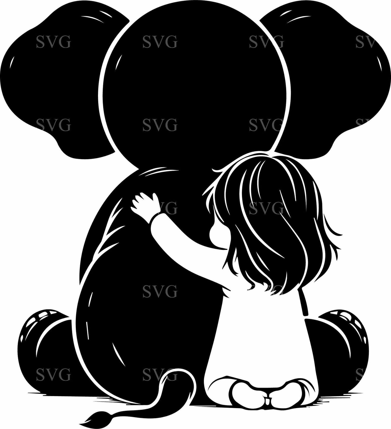 Hugging Elephant Vector 4 Girl SVG Hugging Elephant Cut File | Heartwarming Silhouette Child ...