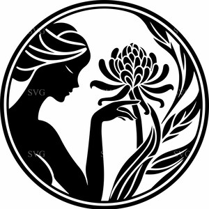 7 SVG femme élégante fleur, 7 fichier de coupe silhouette Art déco, Floral Lady Clipart pour projets Cricut, laser et vinyle