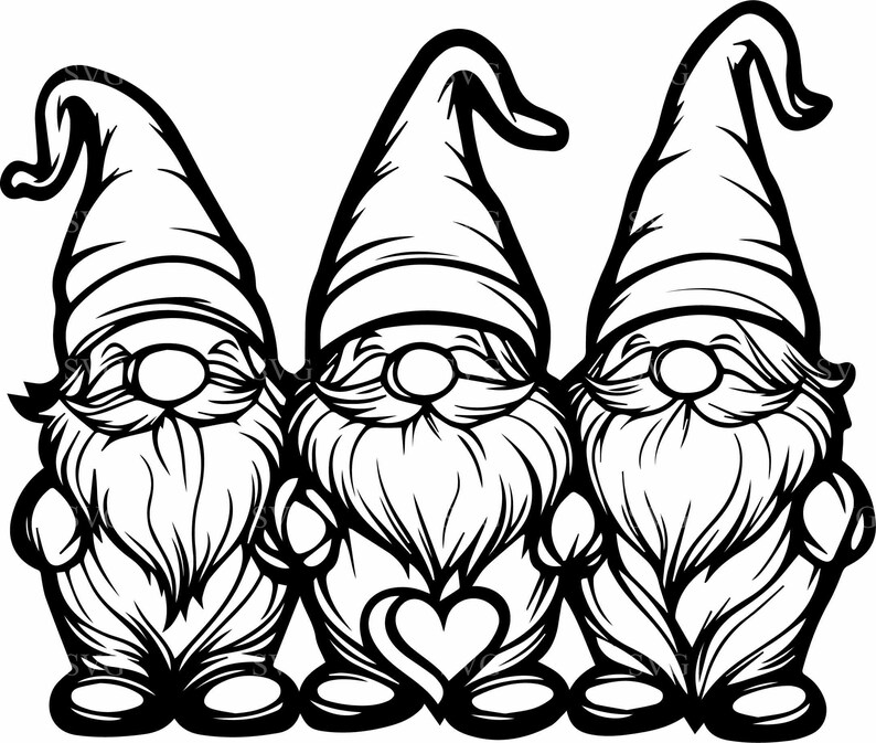 8 Heart Gnomes SVG 8 Cut File, Trio of Gnomes Holding Hearts Vector Art ...