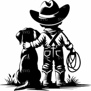 Cowboy Junge und Hund SVG, 4 Western Farm Schnittdatei, Country Ranch Silhouette, rustikales Bauernhaus Digital Download