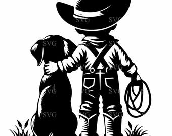Cowboy Boy and Dog SVG, 4 Western Farm Cut File, Country Ranch Silhouette, Rustic Farmhouse Digital Download