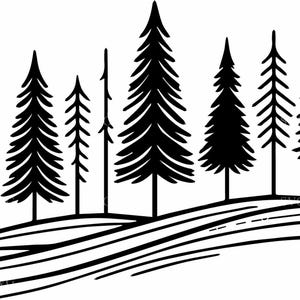 Fichier de coupe SVG 5 pins - Silhouette de paysage forestier pour travaux manuels - Scène de la nature pour les projets d'hiver