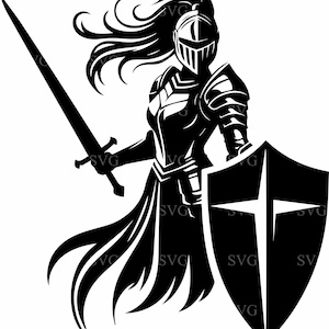 4 siluetas de guerreras medievales SVG / caballero para Cricut / diseño de mujer fuerte para vinilo y corte láser