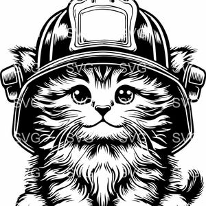 9 chaton pompier - chat avec casque SVG - clipart mignon animal de sauvetage pour gobelet, chemise, décalcomanies, projets Cricut et cadeaux