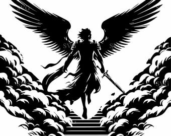 5 Archangel Warrior SVG – Angel with Sword Cut File, Spiritual Protector, Stairway to Heaven, Laser Engraving, Cricut & Silhouette Crafts