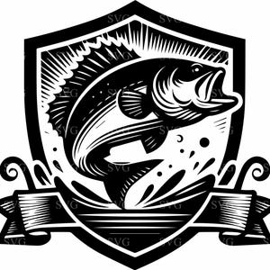 Archivo de corte SVG de 6 peces lubina para Cricut, logotipo de insignia de pesca SVG, clipart de pesca deportiva al aire libre, diseño de regalo para pescadores