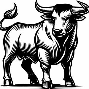 Archivo de corte SVG 3 de Bull / Diseño de silueta de animal de granja majestuoso / Arte de toro poderoso y audaz