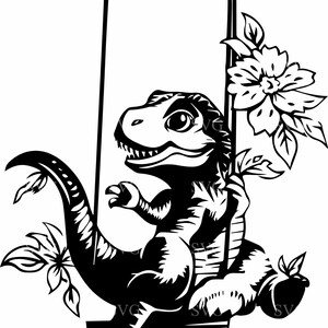 Dinosaure mignon sur la balançoire SVG - 4 dinosaures ludiques Design - art fantaisiste pour les projets Cricut