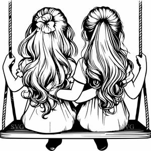 File di taglio SVG per 4 ragazze Swing – Disegno digitale di sorelle – Silhouette dell'amicizia JPG per stampe, biglietti, lavori manuali, decorazioni artistiche emozionali
