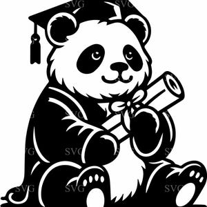 Afstuderen Panda SVG 6 gesneden bestand, schattige panda met diploma, schattig afgestudeerd silhouet, digitaal ontwerp voor Cricut