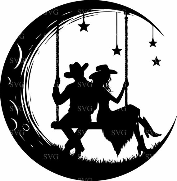 Vaquero y vaquera en columpio lunar SVG Archivo de corte