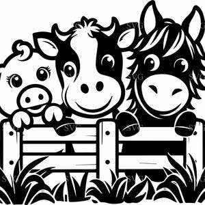 6 Bauernhof Tiere SVG, 6 Kuh Schwein Pferd geschnittene Datei, niedlicher Bauernhof Zaun SVG, Bauernhof Tiere Clipart, Barnyard Tier SVG