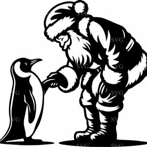 4 kerstman met pinguïn SVG 4 gesneden bestand - kerstman knielend met pinguïn silhouet - ontwerp kerstvakantie
