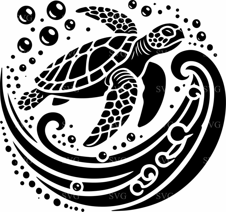 Turtle Riding The Wave Svg 4 Sea Turtle SVG Cut File Ocean Scene Waves and Bubbles - Marine ...
