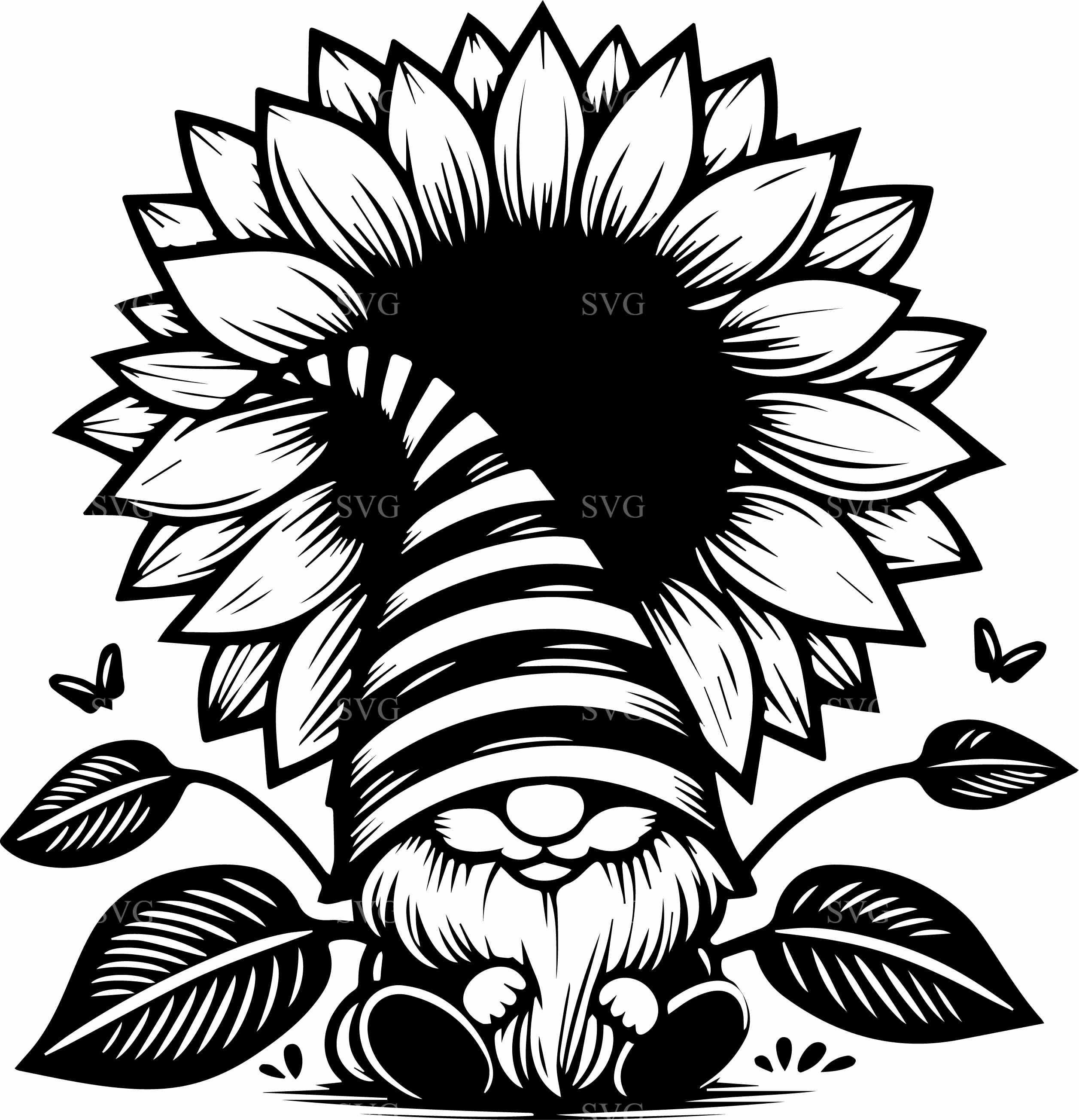 4 Cute Gnome SVG 4 Cut File With Sunflower | Garden Gnome Clipart ...