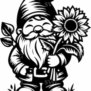 8 nain tournesol SVG - 8 nain de jardin mignon avec fichier coupé fleur pour Cricut & Silhouette - clipart floral lunatique