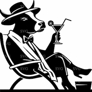 4 Cool Bull Cocktail SVG, 4 Dapper Bull in pak gesneden bestand, grappig Cow Lounge ontwerp voor Cricut & Silhouette