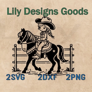 Cow-girl équitation cheval SVG, DXF, PNG - fichiers coupe western fille et poney pour projets Cricut et Silhouette