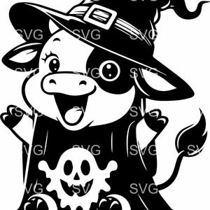 6 simpatici file SVG di mucca di Halloween 6 / Mucca in costume fantasma con cestino di zucca / Adorabile clipart di animali per Cricut e Silhouette