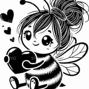 4 Bee SVG File - 4 Cute Bee Holding Heart Clipart - Valentine’s Bumblebee Digital Cut File