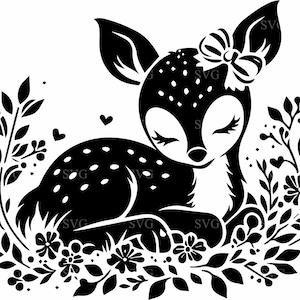 SVG cervo floreale, 4 graziosi cerbiatti in ghirlanda, file di taglio per animali del bosco per Cricut e taglio laser